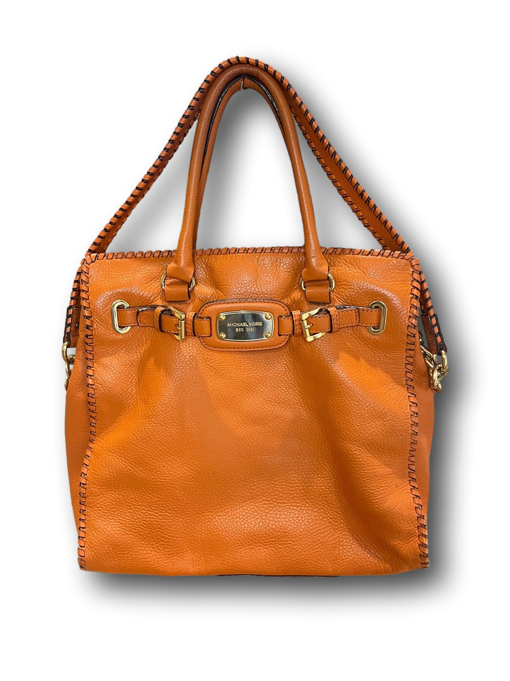 Michael Kors Orange Soft Pebbled Leather Hamilton Tote with Whipstitch Trim - Picture 1 of 11